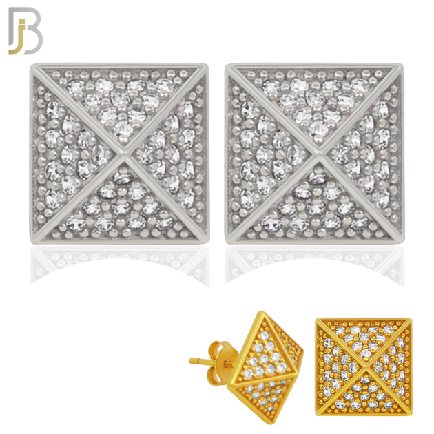 925-ES229 – .925 Sterling Silver Pyramid Design Earring Stud with Zircon image 0
