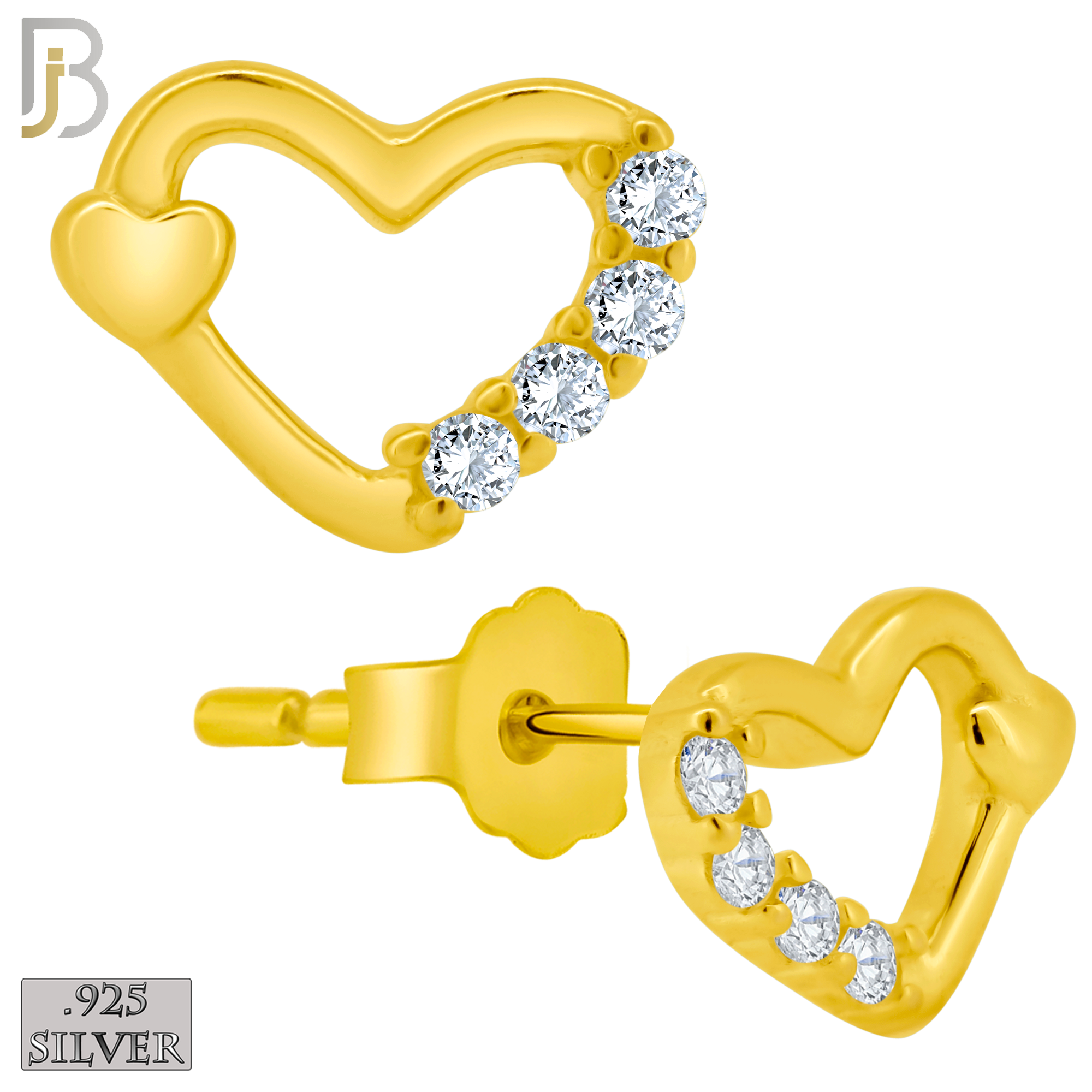 925-ES207 - Push Back - .925 Sterling Silver Heart Design Earring Stud with Clear Zircon image 2