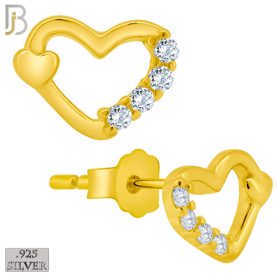 925-ES207 - Push Back - .925 Sterling Silver Heart Design Earring Stud with Clear Zircon image 2