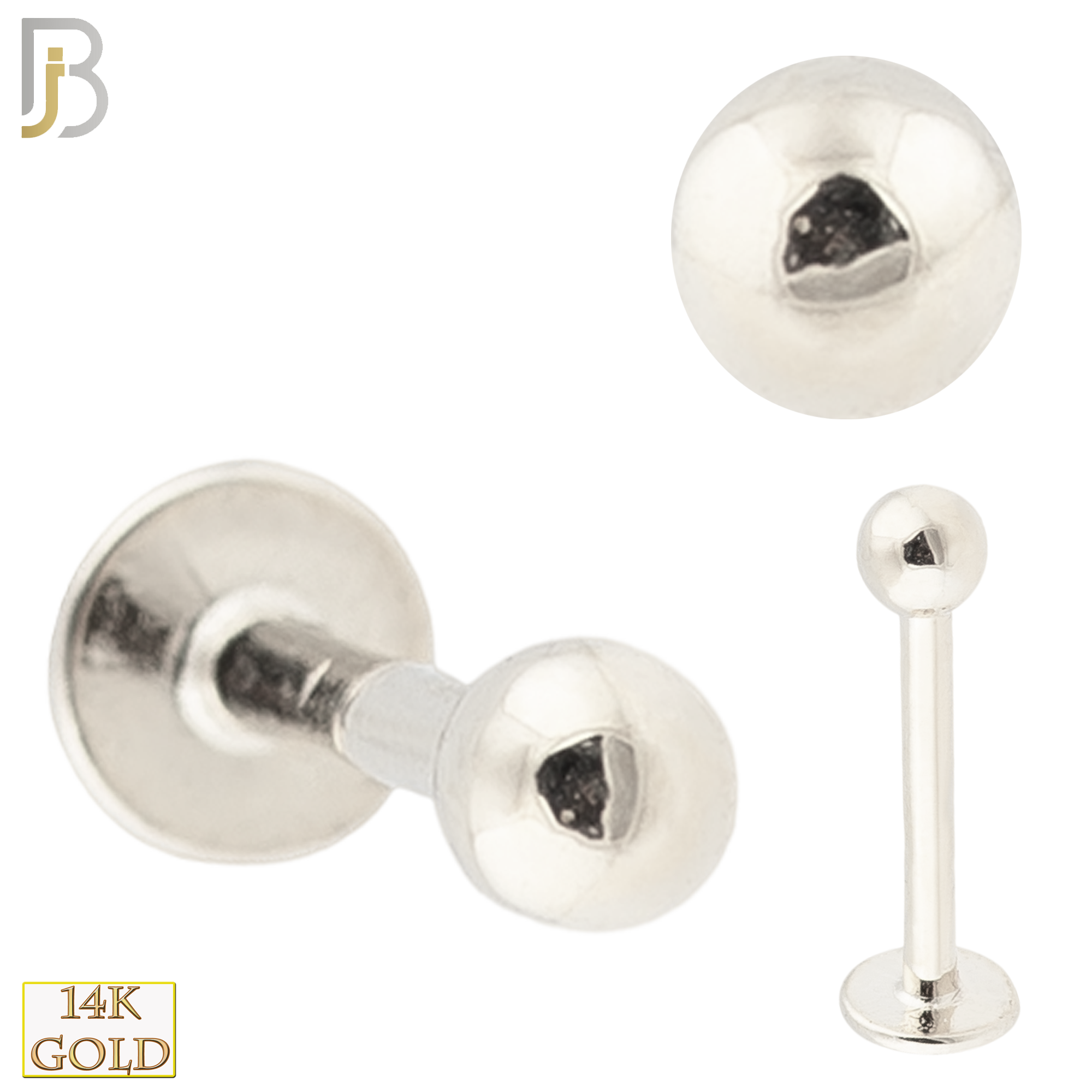 14-LB01 - 14k Solid Gold 16g Thickness Plain Externally Ball Labret image 1
