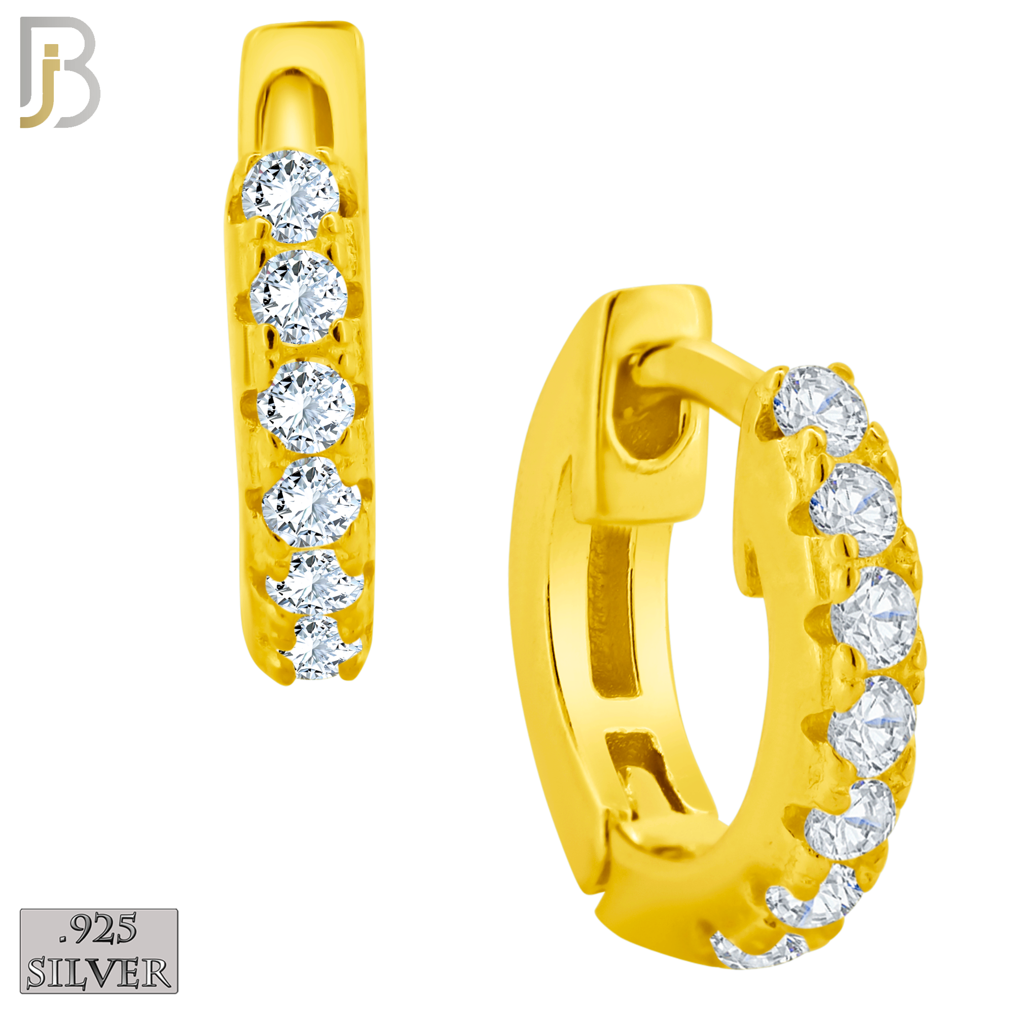 925-ES193 - .925 Sterling Silver Huggies Hoop Earrings with Zircon Clip On image 2