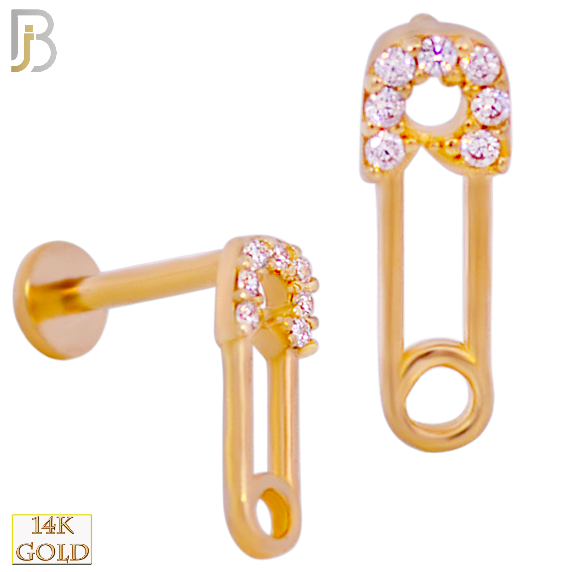 14-LB84 - 14k Solid Gold Safety Pin with CZ Labret image 0