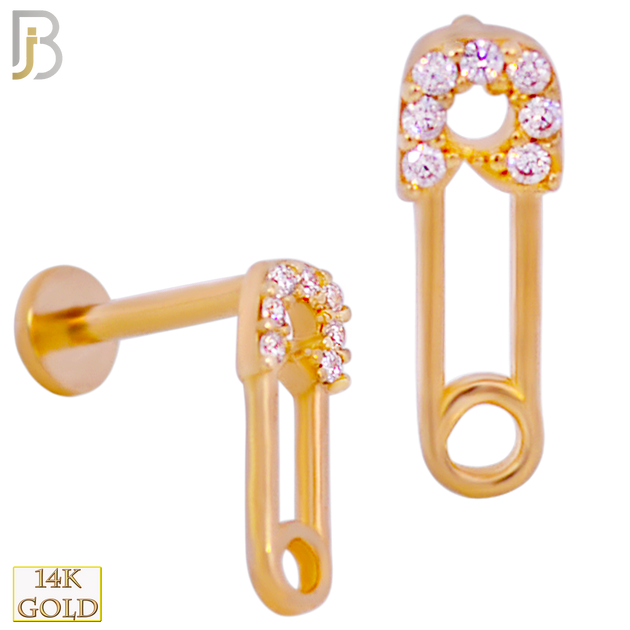 14-LB84 - 14k Solid Gold Safety Pin with CZ Labret image 0