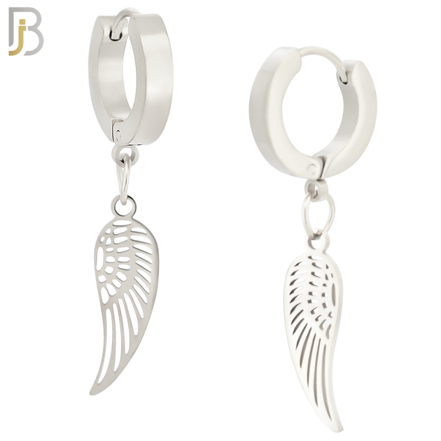 ES21 - 316L Stainless Steel Dangling Angel Wings Design Huggies Clip On image 1