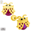 925-ES198 - Screw Ball Back - .925 Sterling Silver Lady Bug Design Earring Stud with Fuchsia Zircon image 2