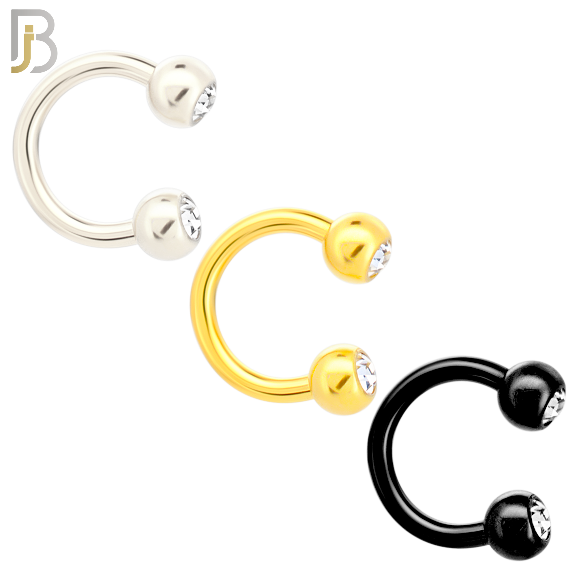 PK-HS05 - 316L Surgical Steel Horseshoe with Double Gem Ball Externally Threaded Pack of 30 Pairs image 1