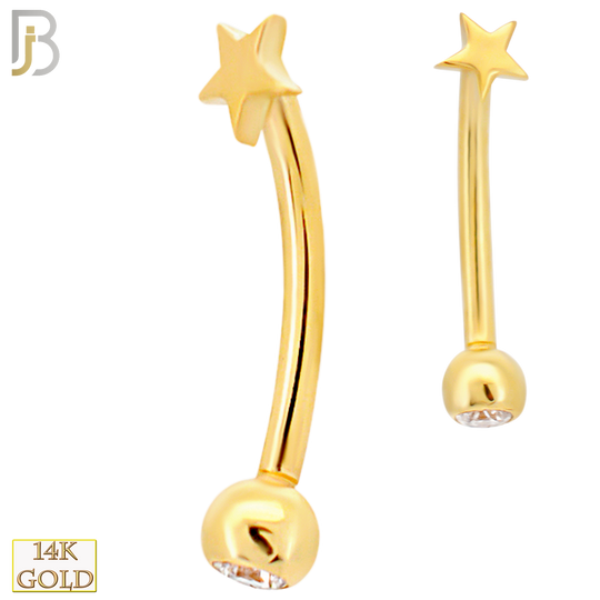 14-EC18 - 14k Yellow Gold Star Eyebrow Barbell Externally Threaded Screw image 0