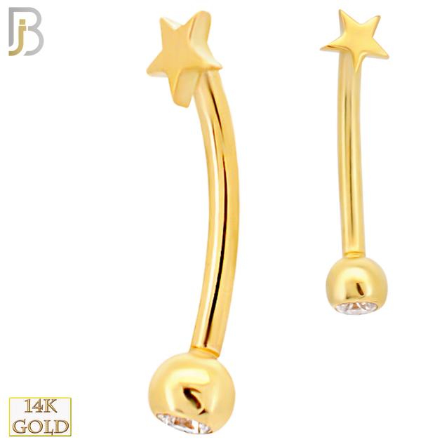 14-EC18 - 14k Yellow Gold Star Eyebrow Barbell Externally Threaded Screw image 0