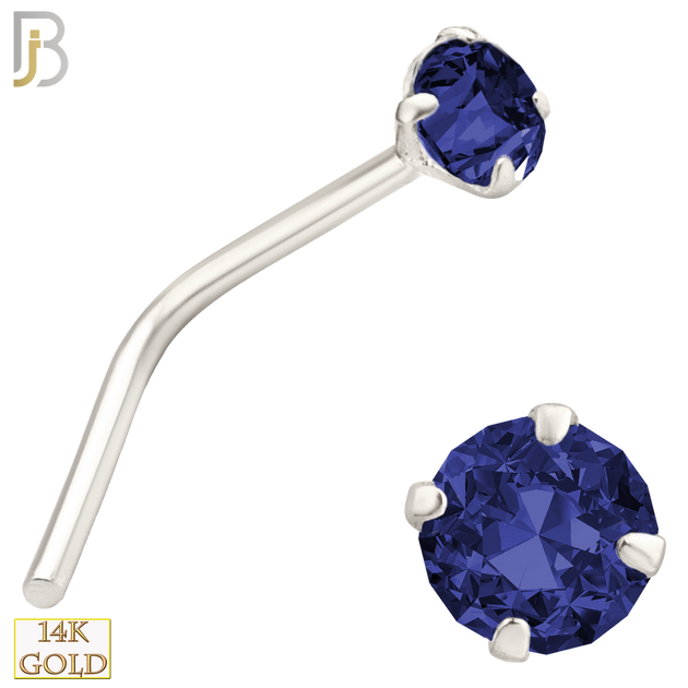 14-NR10CWS - 20g 14k White Gold L-Shaped with Blue Sapphire Colored CZ - 2.5mm image