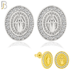 925-ES267 - .925 Sterling Silver Oval Shape Virgin Mary with Clear Zircon Design Earrings Stud image 0