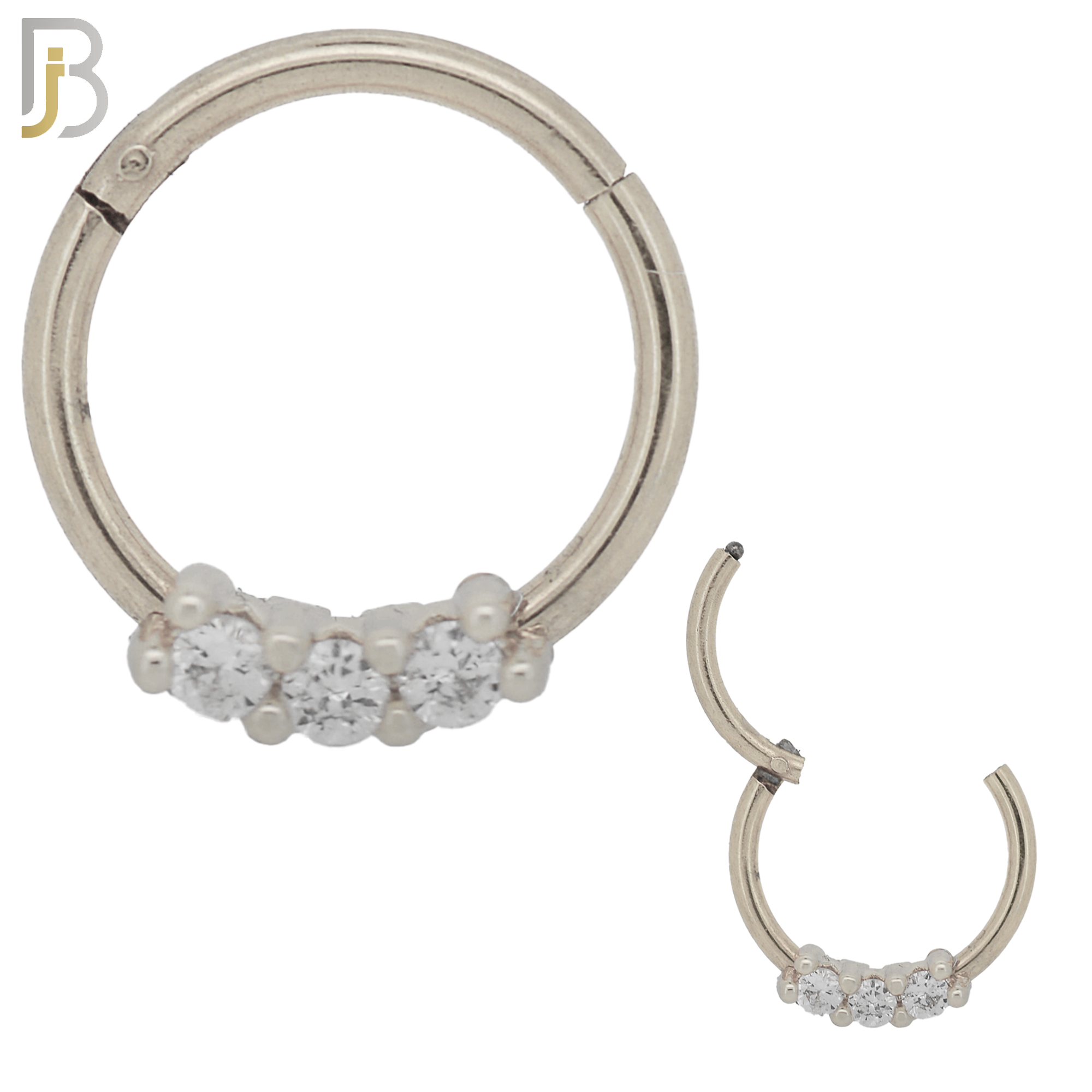 CT47 - 316 Stainless Steel Three CZ Hinged Hoop (PACK OF 6) image 0