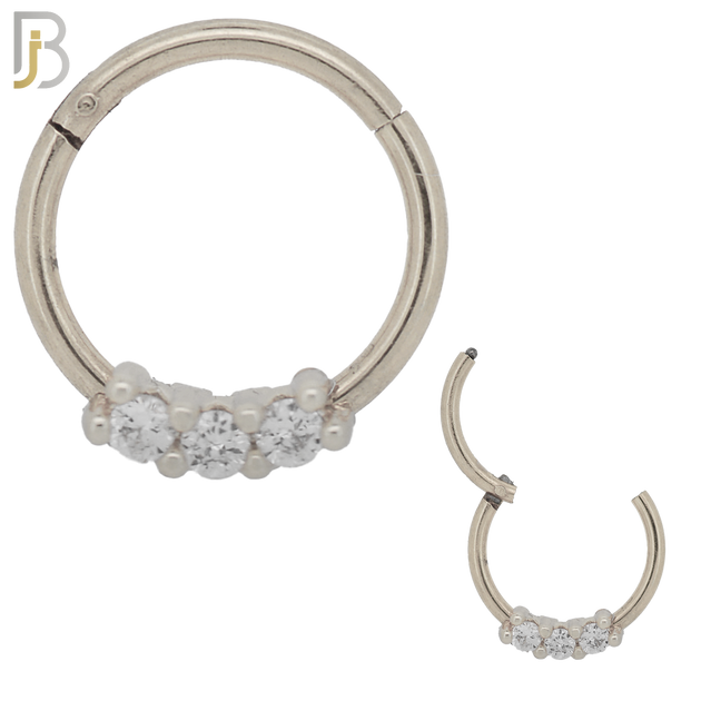 CT47 - 316 Stainless Steel Three CZ Hinged Hoop (PACK OF 6) image 0