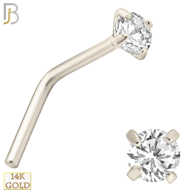 14-NR10CW-20 - 20g Thickness 14k Solid White Gold Prong Setting  Round Cubic Zircona L-Shape image 2