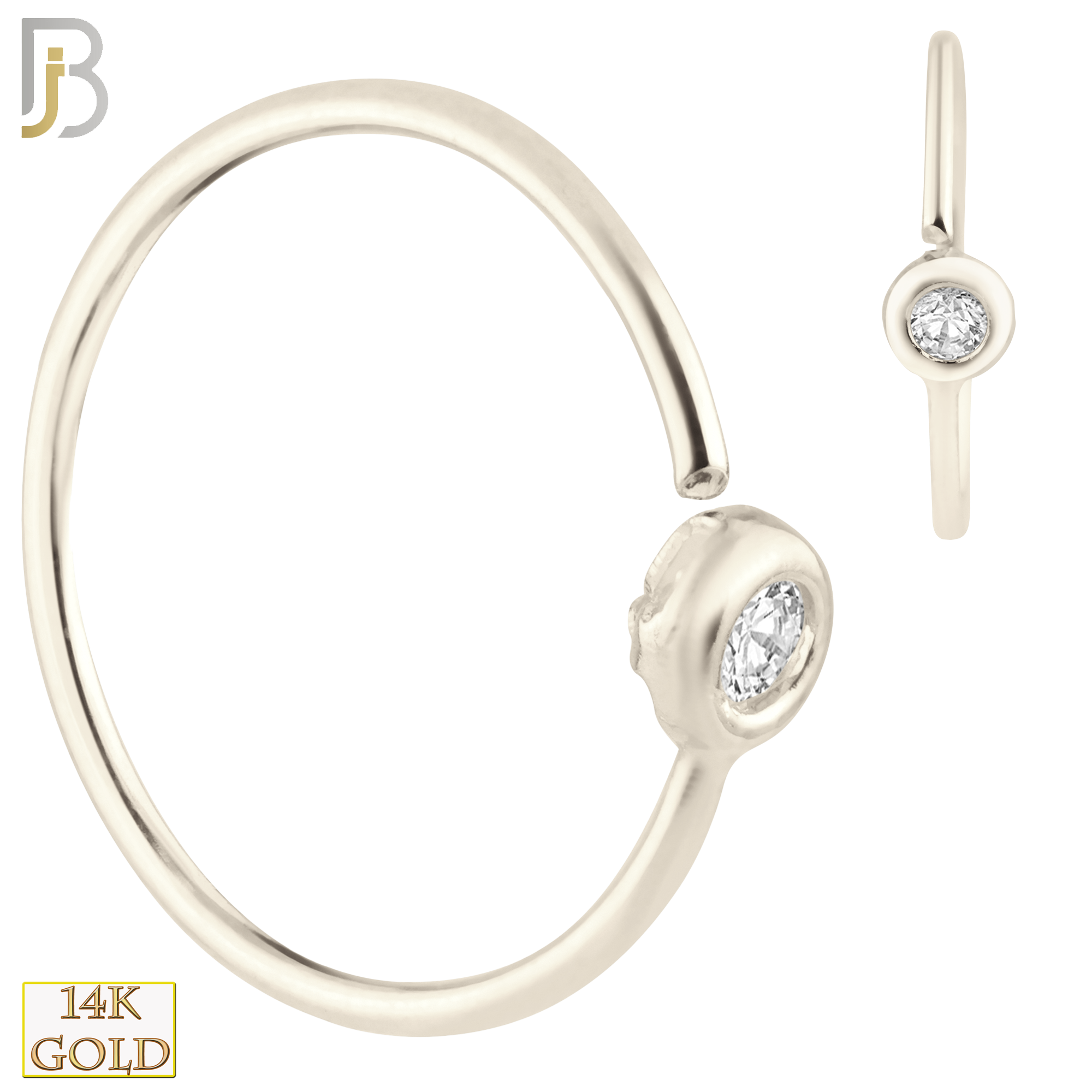 14-CT08 - 14k Solid Gold Bezel Setting Zircon Hoops Piercing Twist top Open image 1