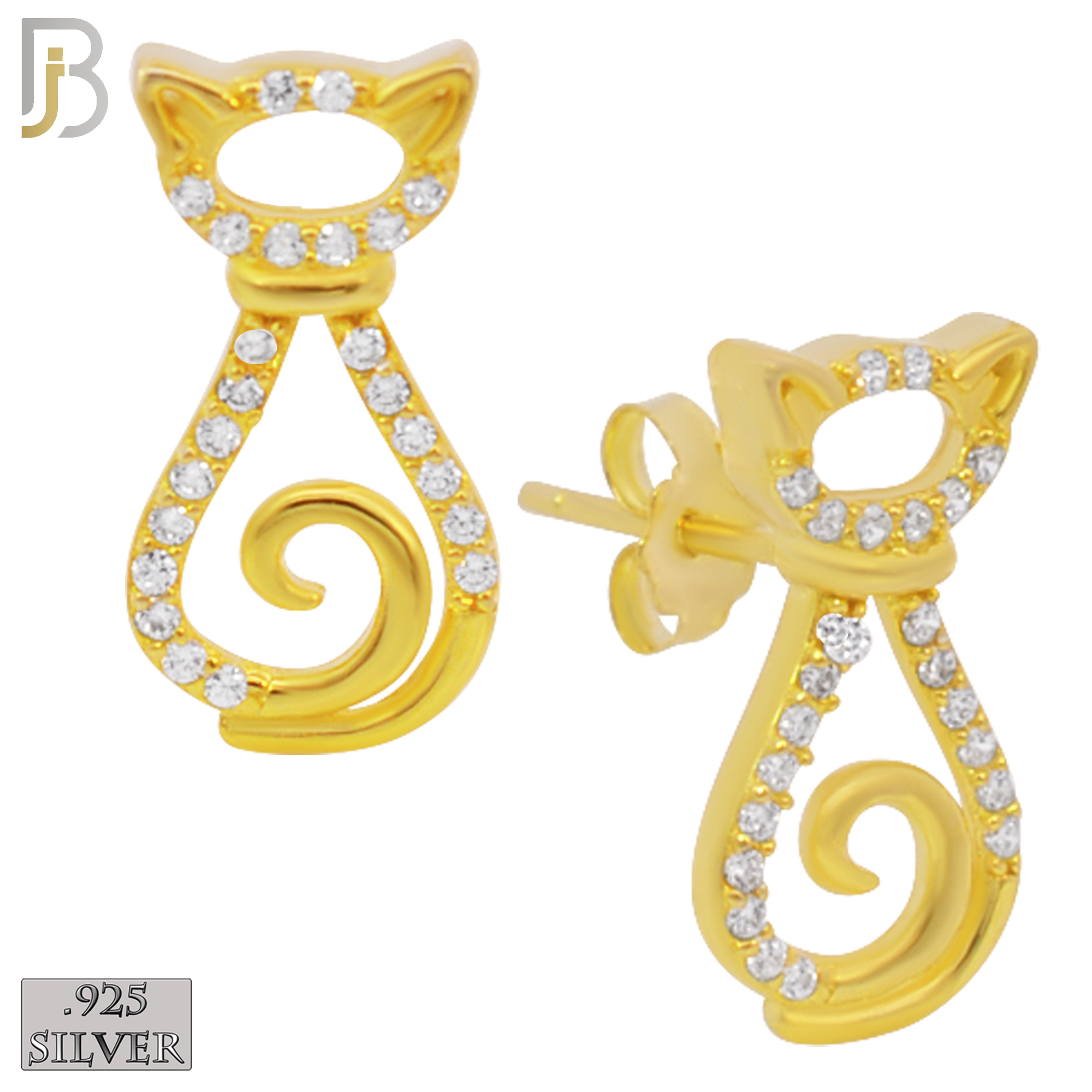 925-ES218 – .925 Sterling Silver Cat Design Earring Stud with Zircon image 2