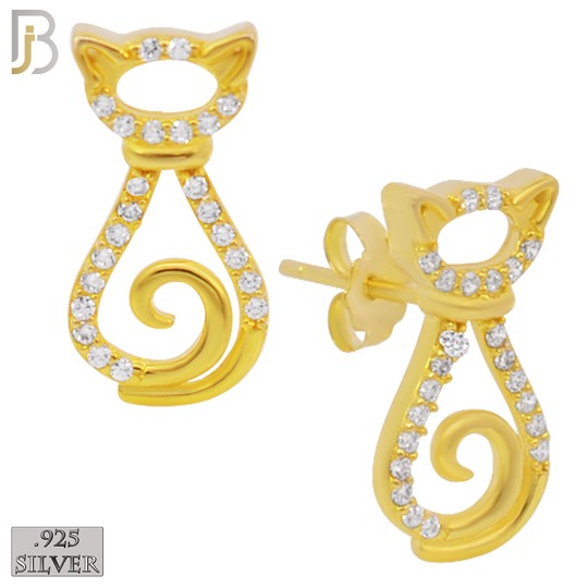 925-ES218 – .925 Sterling Silver Cat Design Earring Stud with Zircon image 2