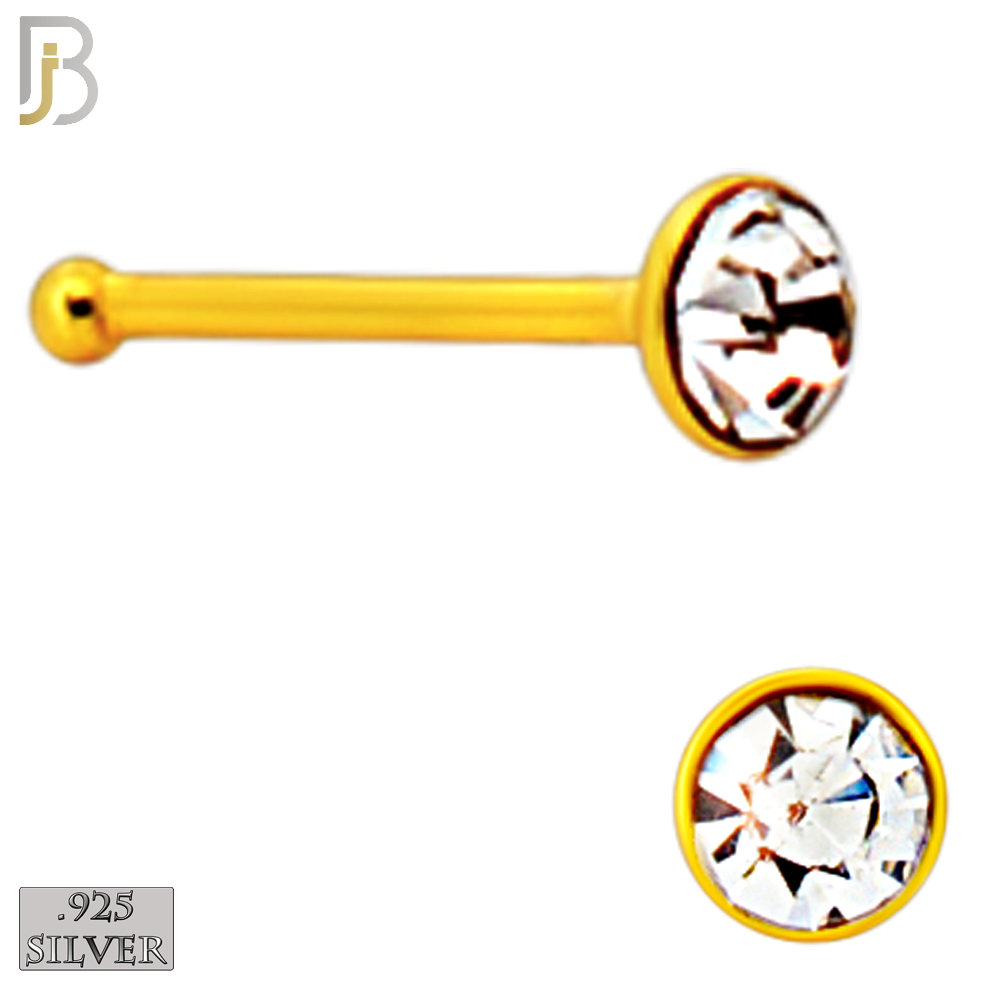 925-PK-NR04Y-3C2 - Mixed of 2mm, 2.5mm, 3mm Clear CZ 22g Thickness 18KT Gold Plated 925 Sterling Silver Nose Bones Press Fit, Packages Pack of 120 image 2