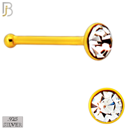 925-PK-NR04Y-3C2 - Mixed of 2mm, 2.5mm, 3mm Clear CZ 22g Thickness 18KT Gold Plated 925 Sterling Silver Nose Bones Press Fit, Packages Pack of 120 image 2