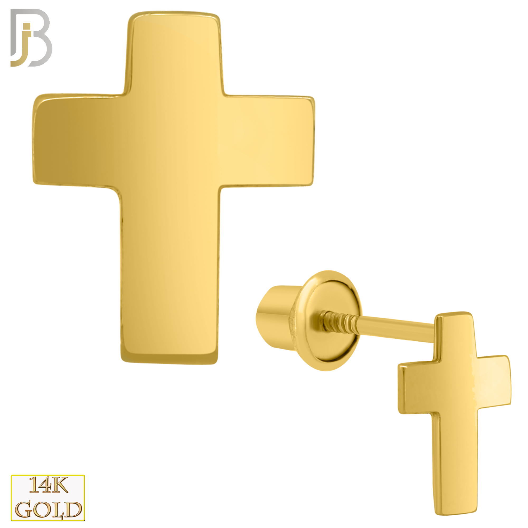 14-ES205 - 14k Solid Gold Plain Cross Design Earring Stud image 0