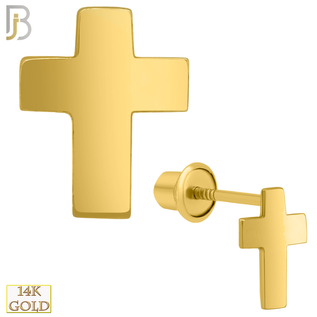 14-ES205 - 14k Solid Gold Plain Cross Design Earring Stud image 0