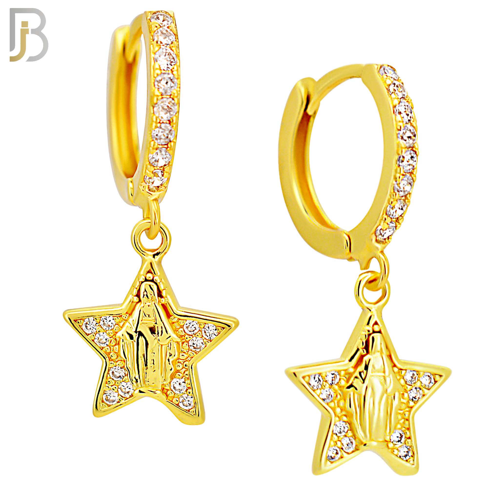 ES507 - 316L Stainless Steel Dangling Star Virgin Mary Huggies Earrings image 2