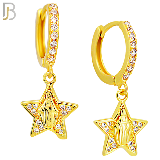 ES507 - 316L Stainless Steel Dangling Star Virgin Mary Huggies Earrings image 2