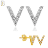 925-ES152 - .925 Sterling Silver Letter V Design with Zircon Design Earring Stud image 0