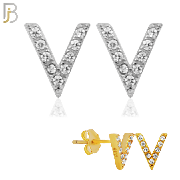 925-ES152 - .925 Sterling Silver Letter V Design with Zircon Design Earring Stud image 0