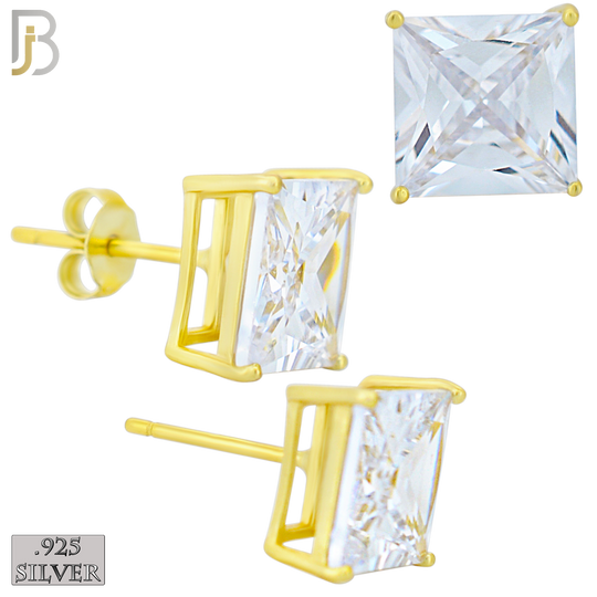 925-ES72-GC - .925 Sterling Silver Gold Plated Earring Stud Casting Square Princess Cut Prong Setting Clear Zircon image 8