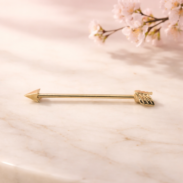 14-BB35Y - 14k Yellow Gold Arrow Industrial Barbell