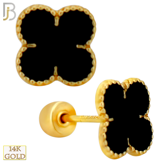 14-ES247 - 14k Yellow Gold Black Enamel Four Leaf Clover Earrings with Screw Backing