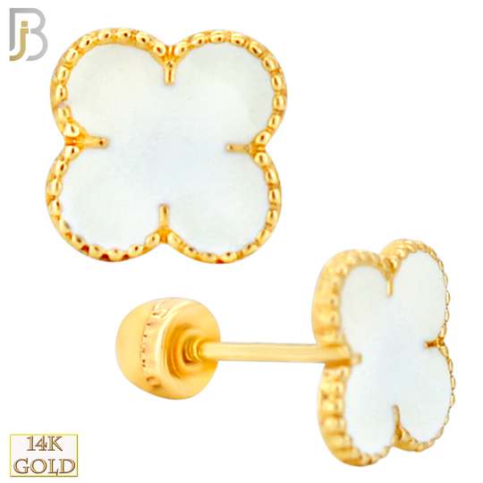 14-ES247 - 14k Yellow Gold Black Enamel Four Leaf Clover Earrings with Screw Backing