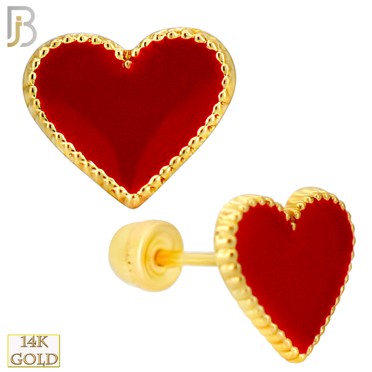 14-ES251 - 14k Yellow Gold Enamel Heart Earrings with Screw Backing