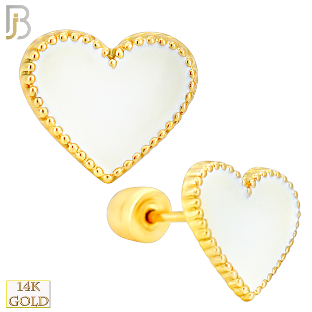14-ES251 - 14k Yellow Gold Enamel Heart Earrings with Screw Backing