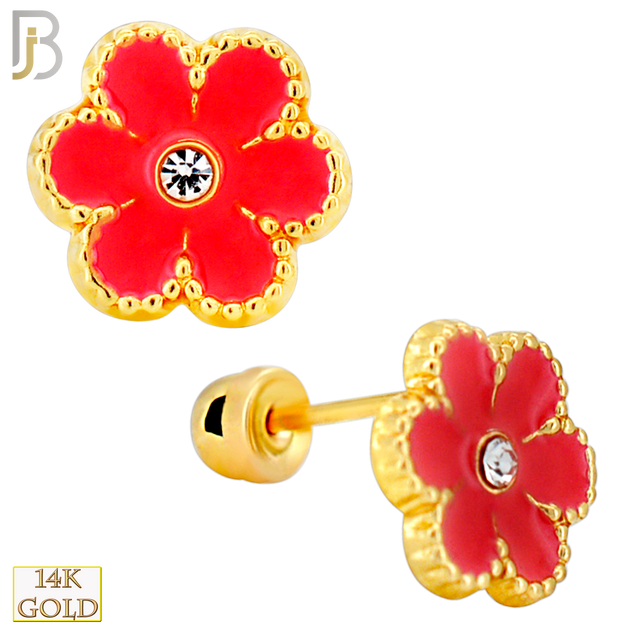 14-ES252 - 14k Yellow Gold Enamel Flower Earrings with Screw Backing