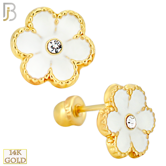 14-ES252 - 14k Yellow Gold Enamel Flower Earrings with Screw Backing