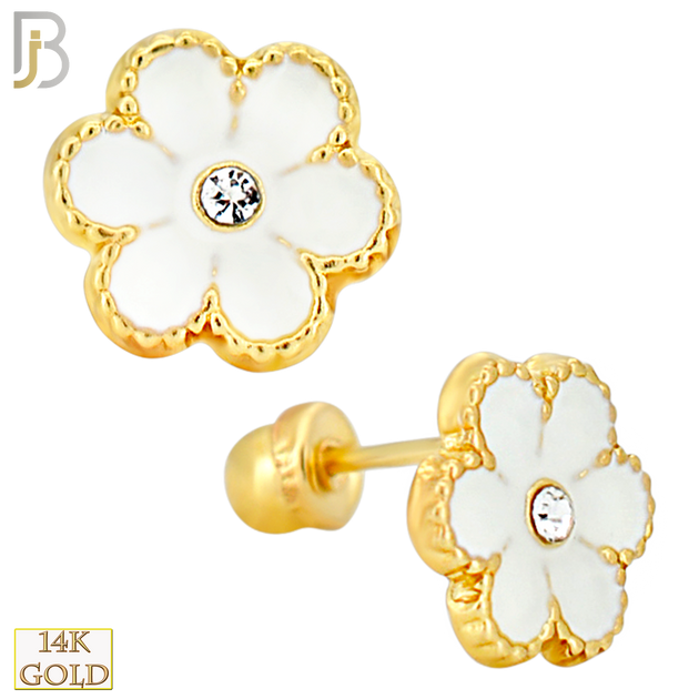 14-ES252 - 14k Yellow Gold Enamel Flower Earrings with Screw Backing