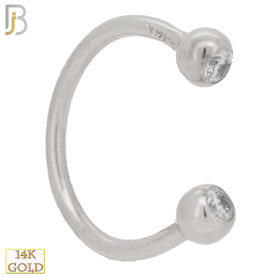 14-HS05YC - 14k Solid Gold 16g Horseshoe Ball with Cubic Zirconia External Threaded
