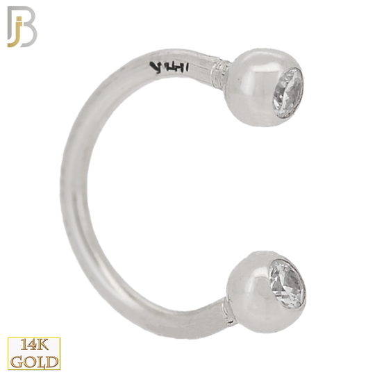 14-HS05YC - 14k Solid Gold 16g Horseshoe Ball with Cubic Zirconia External Threaded