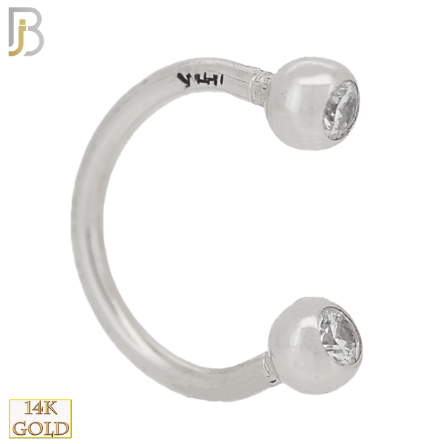 14-HS05YC - 14k Solid Gold 16g Horseshoe Ball with Cubic Zirconia External Threaded