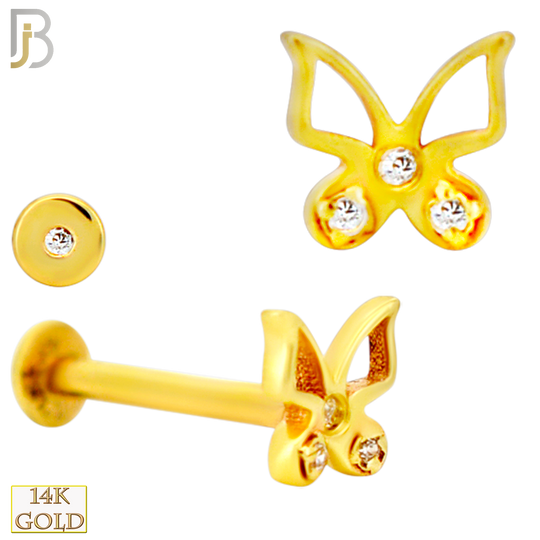 14-LB103 -  18g - 14k Yellow Gold Butterfly with CZ Labret