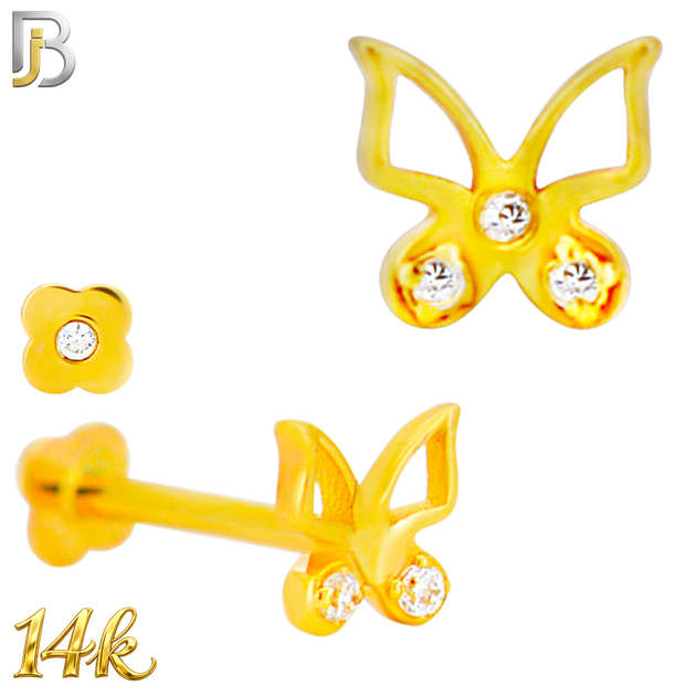14-LB103 -  18g - 14k Yellow Gold Butterfly with CZ Labret