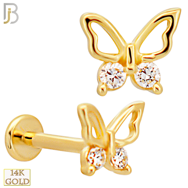 14-LB103 -  18g - 14k Yellow Gold Butterfly with CZ Labret