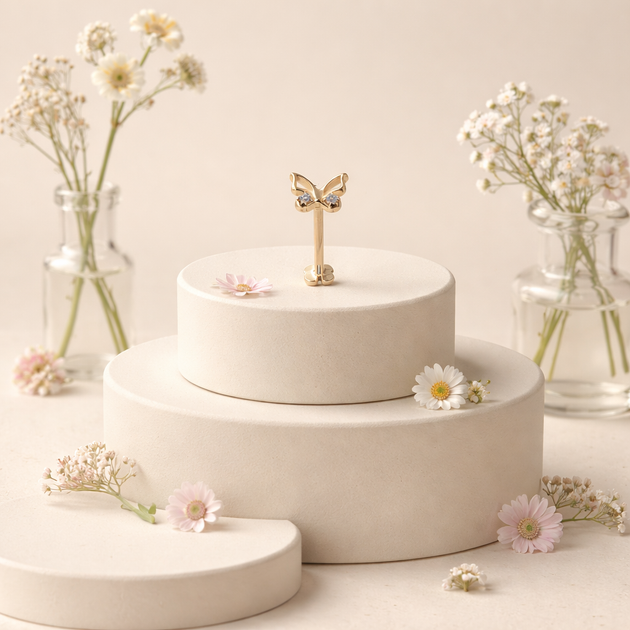 14-LB103 -  18g - 14k Yellow Gold Butterfly with CZ Labret