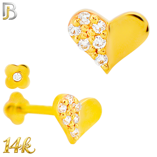 14-LB139 - 14k Yellow Gold Heart with Half Part Cubic Zirconia Labret