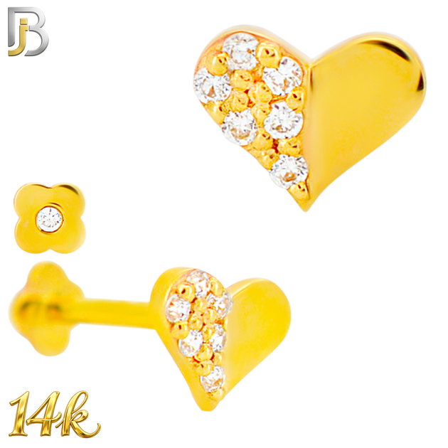 14-LB139 - 14k Yellow Gold Heart with Half Part Cubic Zirconia Labret