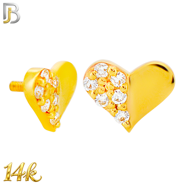14-LB139 - 14k Yellow Gold Heart with Half Part Cubic Zirconia Labret