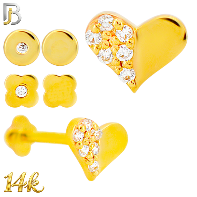 14-LB139 - 14k Yellow Gold Heart with Half Part Cubic Zirconia Labret