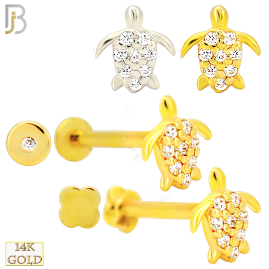 14-LB144 -  14k Solid Yellow Gold Turtle with CZ Labret