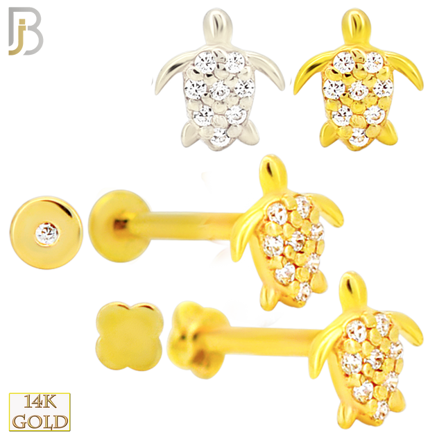 14-LB144 -  14k Solid Yellow Gold Turtle with CZ Labret